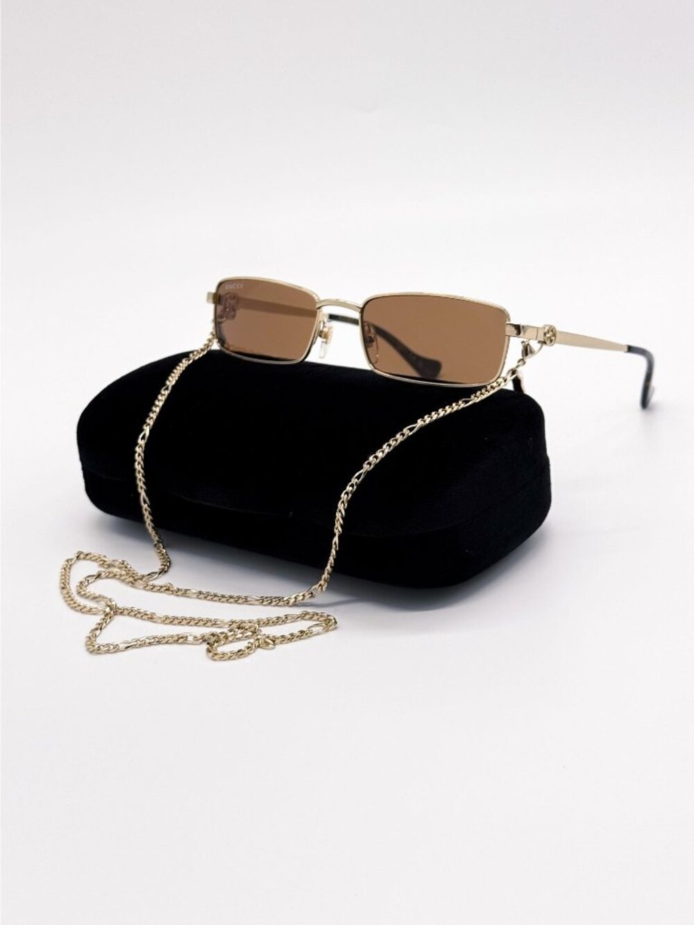 NEW GUCCI SUNGLASSES GG1600S 002 GOLD WOMEN EYEWEAR WITH CHAIN